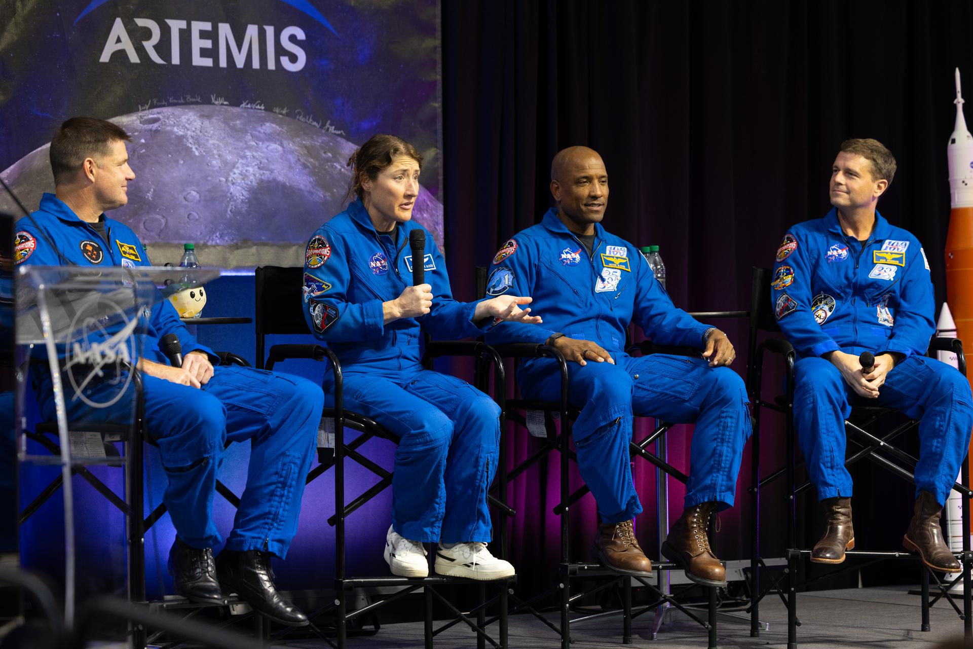 The crew of NASA's Artemis II mission visited NASA’s Michoud Assembly Facility on Sept. 3, 2026, marking their first return to the New Orleans factory since their historic test flight in April. The astronauts met with the workforce to share their gratitude for the facility's structural and manufacturing contributions to the mission's success. During an employee all-hands event, the crew reflected on their journey around the Moon, thanked Michoud team members for their contributions to the mission, and answered questions from the workforce. Artemis II was the first crewed mission of NASA’s Artemis campaign. Wiseman, Glover, Koch, and Hansen completed the approximately 10-day mission around the Moon in April 2026.