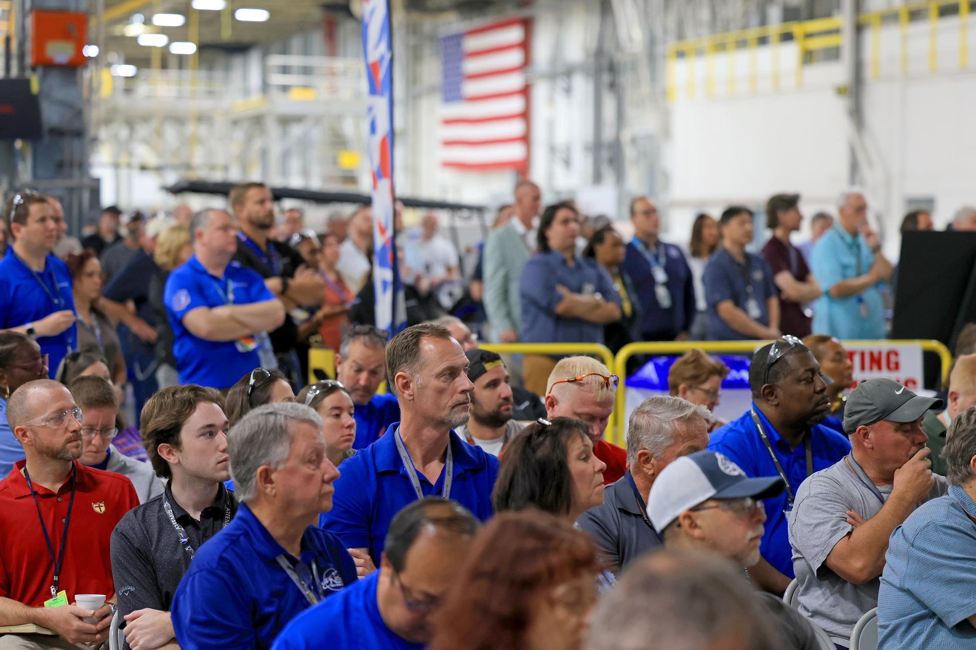 NASA Administrator Jared Isaacman speaks to the Michoud workforce during an employee town hall and Q&A session on Thursday, Sept. 17, 2026. Isaacman, NASA’s 15th administrator, stopped at Michoud during his multi-center tour to meet with employees, contractors, and partners. Image credit: NASA/Michael DeMocker