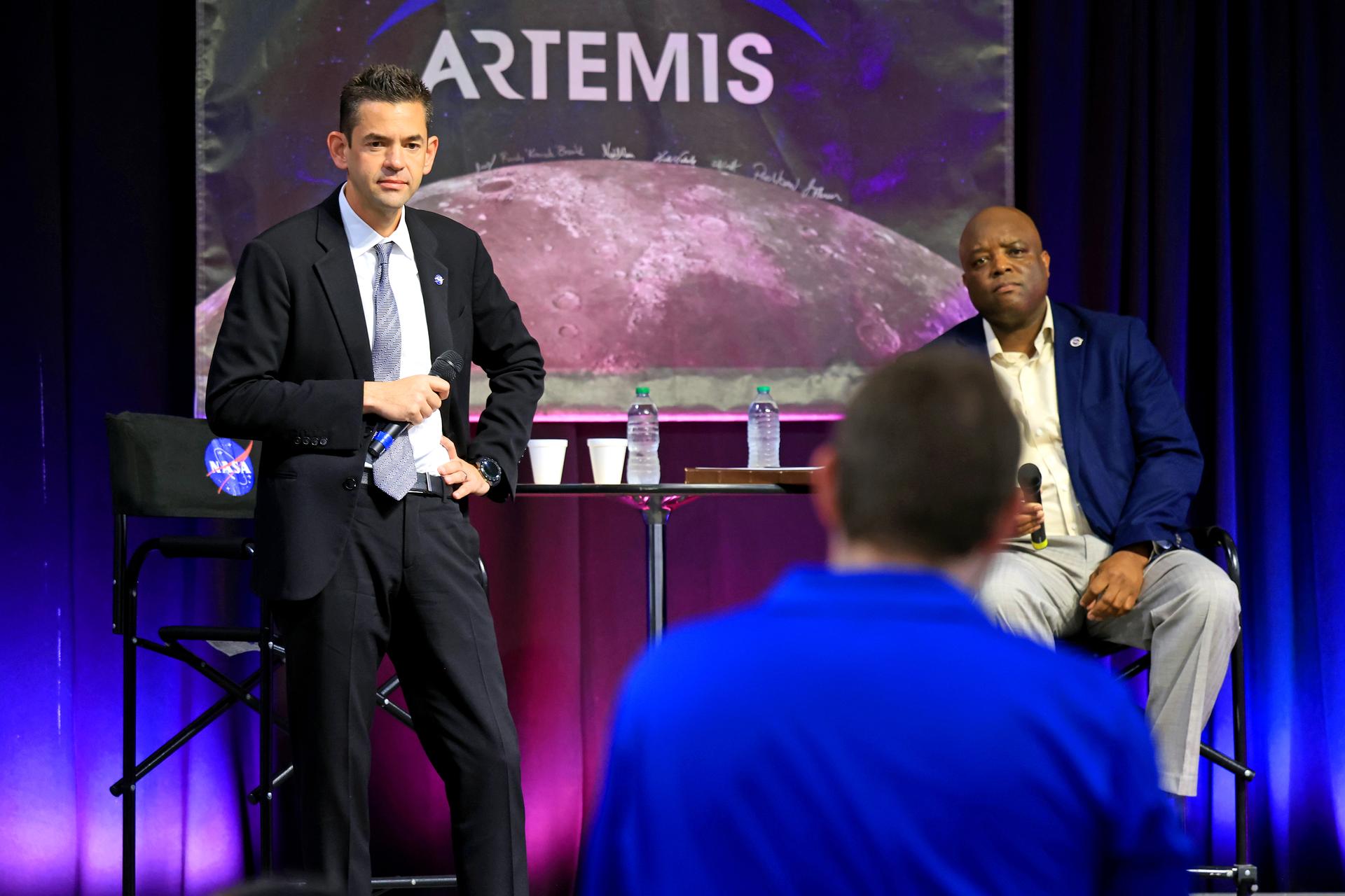 NASA Administrator Jared Isaacman speaks to the Michoud workforce during an employee town hall and Q&A session on Thursday, Sept. 17, 2026. Isaacman, NASA’s 15th administrator, stopped at Michoud during his multi-center tour to meet with employees, contractors, and partners. Image credit: NASA/Michael DeMocker