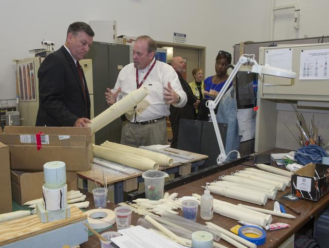 NASA image: MSFC center director, Patrick Scheuermann, tours the center model shop