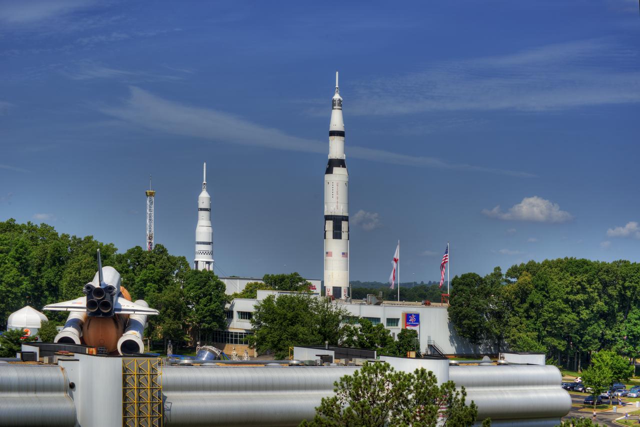 VIEW OF THE U.S. SPACE AND ROCKET CENTER, LOOKING WEST, FROM THE ROOF OF THE MARRIOTT HOTEL