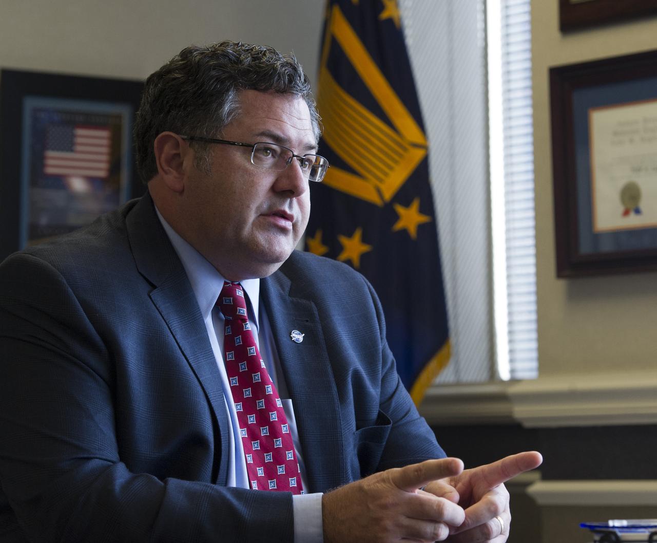 TODD MAY TALKS ABOUT NASA'S SPACE LAUNCH SYSTEM AND OTHER MISSIONS IN HIS OFFICE AT NASA'S MARSHALL SPACE FLIGHT CENTER IN HUNTSVILLE, ALABAMA. MAY WAS NAMED DEPUTY DIRECTOR OF MARSHALL IN AUGUST 2015.