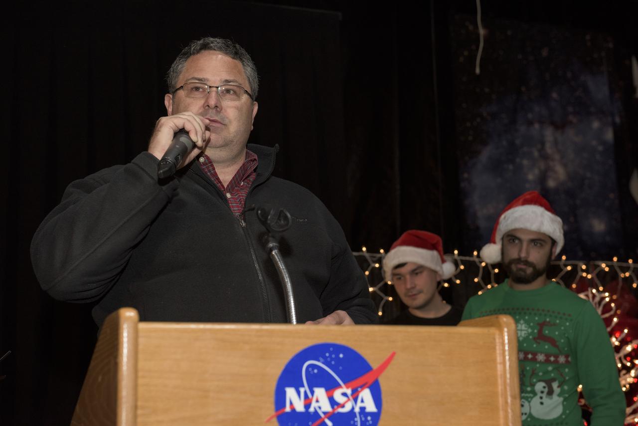 Todd May, acting MSFC center director, addresses workforce members at the 2015 Holiday Reception