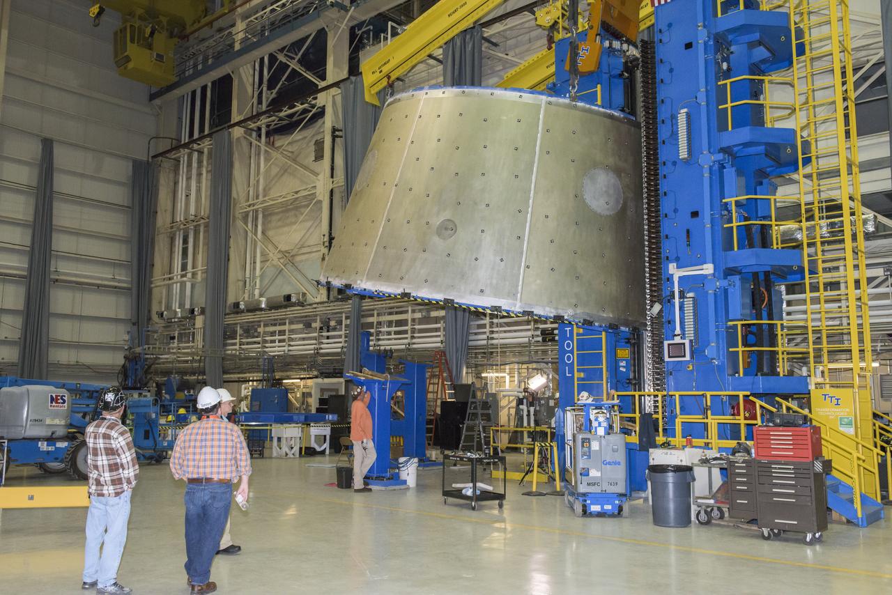 LAUNCH VEHICLE STAGE ADAPTER (LVSA) AFT CONE MOVE FROM THE VERTICAL WELD TOOL TO THE FLOOR OF BLDG 4755