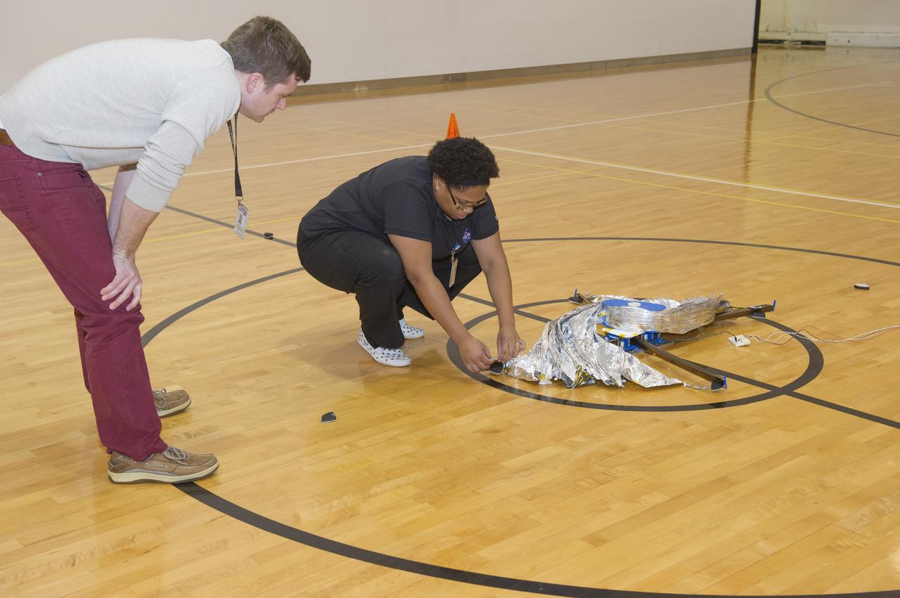 TIFFANY LOCKETT OVERSEES THE HALF SCALE (36 SQUARE METERS) ENGINEERING DEVELOPMENT UNIT (EDU) SOLAR SAIL DEPLOYMENT DEMONSTRATION IN PREPARATION FOR FULL SCALE EDU (86 SQUARE METERS) DEPLOYMENT IN APRIL, 2016