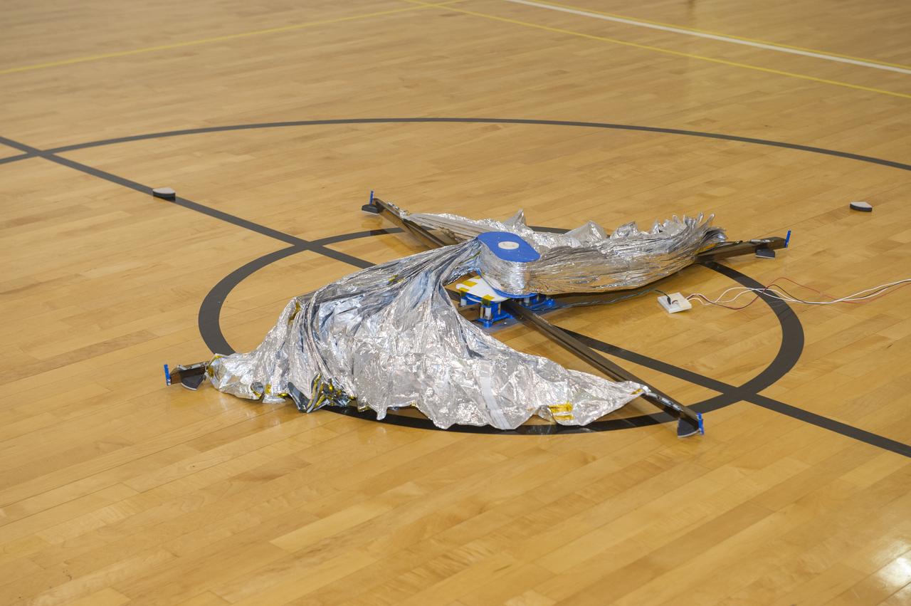 TIFFANY LOCKETT OVERSEES THE HALF SCALE (36 SQUARE METERS) ENGINEERING DEVELOPMENT UNIT (EDU) SOLAR SAIL DEPLOYMENT DEMONSTRATION IN PREPARATION FOR FULL SCALE EDU (86 SQUARE METERS) DEPLOYMENT IN APRIL, 2016