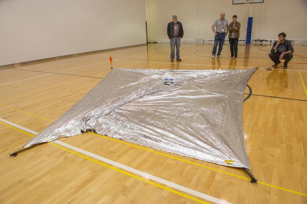 TIFFANY LOCKETT OVERSEES THE HALF SCALE (36 SQUARE METERS) ENGINEERING DEVELOPMENT UNIT (EDU) SOLAR SAIL DEPLOYMENT DEMONSTRATION IN PREPARATION FOR FULL SCALE EDU (86 SQUARE METERS) DEPLOYMENT IN APRIL, 2016
