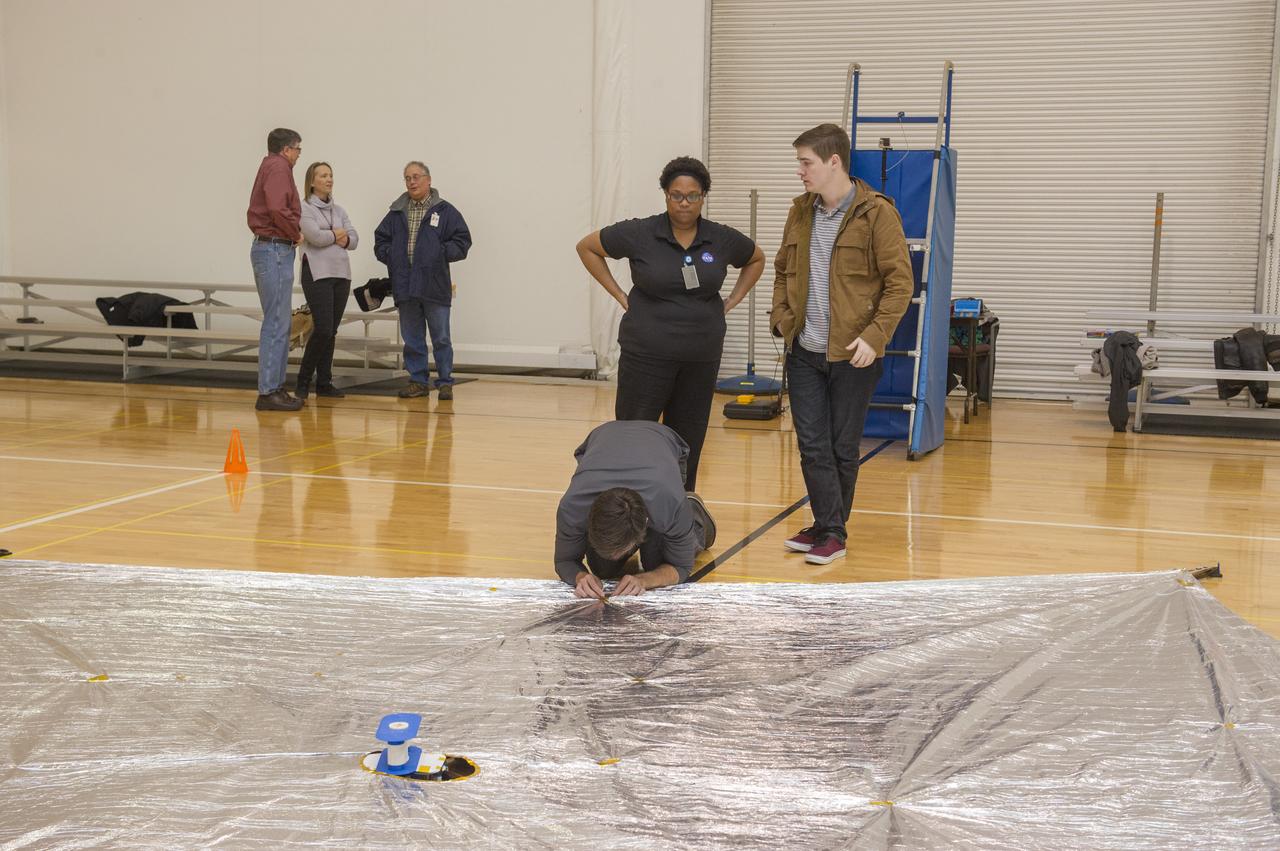 TIFFANY LOCKETT OVERSEES THE HALF SCALE (36 SQUARE METERS) ENGINEERING DEVELOPMENT UNIT (EDU) SOLAR SAIL DEPLOYMENT DEMONSTRATION IN PREPARATION FOR FULL SCALE EDU (86 SQUARE METERS) DEPLOYMENT IN APRIL, 2016