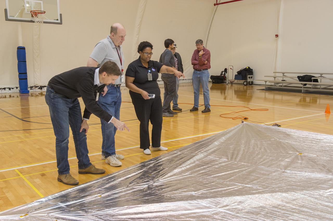 TIFFANY LOCKETT OVERSEES THE HALF SCALE (36 SQUARE METERS) ENGINEERING DEVELOPMENT UNIT (EDU) SOLAR SAIL DEPLOYMENT DEMONSTRATION IN PREPARATION FOR FULL SCALE EDU (86 SQUARE METERS) DEPLOYMENT IN APRIL, 2016