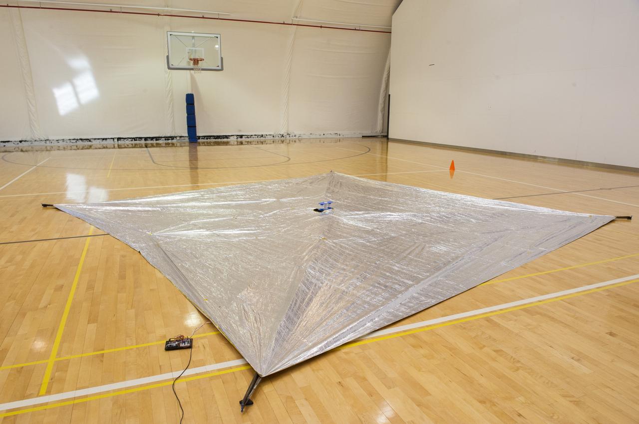 TIFFANY LOCKETT OVERSEES THE HALF SCALE (36 SQUARE METERS) ENGINEERING DEVELOPMENT UNIT (EDU) SOLAR SAIL DEPLOYMENT DEMONSTRATION IN PREPARATION FOR FULL SCALE EDU (86 SQUARE METERS) DEPLOYMENT IN APRIL, 2016
