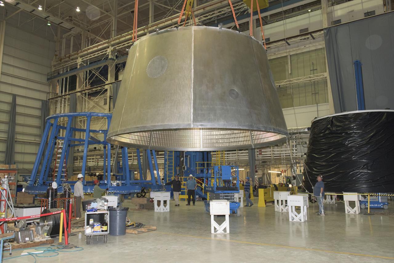 LVSA AFT CONE MOVE FROM FRAME TO FLOOR PRIOR TO BEING MATED TO FORWARD CONE. FEBRUARY 17, 2016.