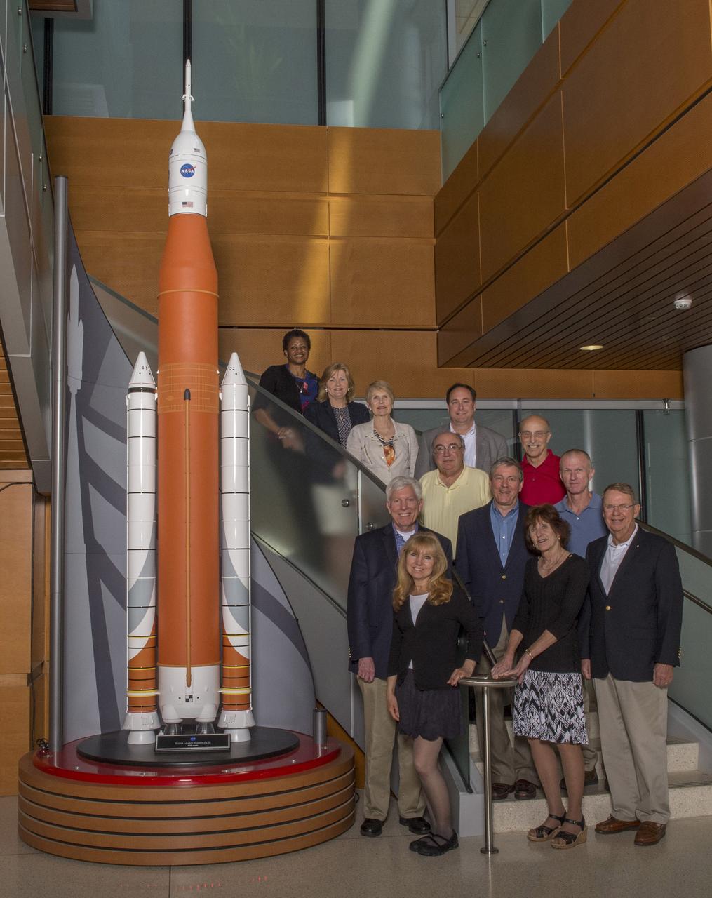 LESA ROE, SECOND FROM TOP, AND ROBERT LIGHTFOOT, FOURTH FROM TOP, POSE WITH MEMBERS OF THE AEROSPACE SAFETY ADVISORY PANEL, (ASAP), IN BLDG 4220 LOBBY