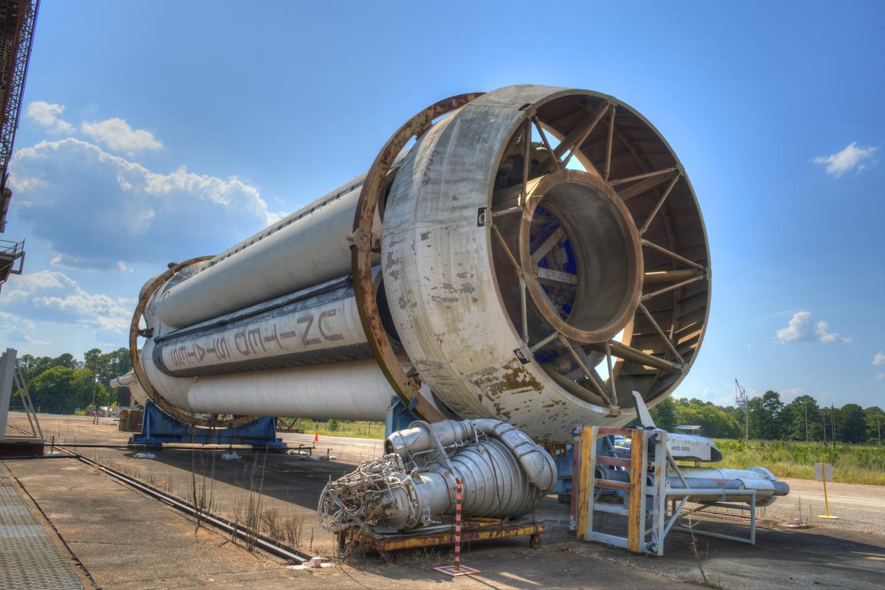 FORWARD END OF SATURN S-1B STAGE (SA-T) NEAR PROPULSION AND STRUCTURAL TEST FACILITY (BUILDING 4572) AT THE GEORGE C. MARSHALL SPACE FLIGHT CENTER IN HUNTSVILLE, ALABAMA
