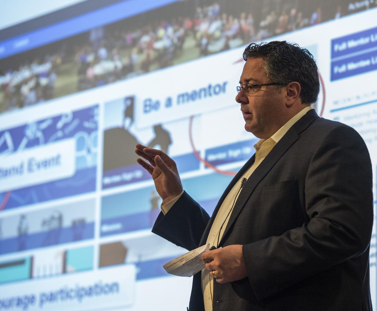 MARSHALL CENTER DIRECTOR TODD MAY UPDATES MARSHALL TEAM MEMBERS ON THE CENTER'S REALIGNMENT PLANS.