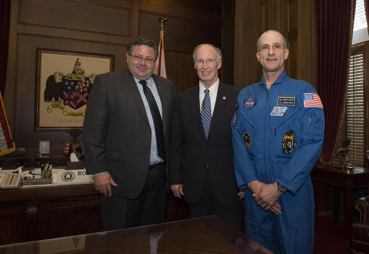 TODD MAY, MSFC CENTER DIRECTOR, WITH ALABAMA GOVERNOR ROBERT BENTLEY AND ASTRONAUT DON PETTIT DURING 2017 NASA DAY IN MONTGOMERY, ALABAMA.
