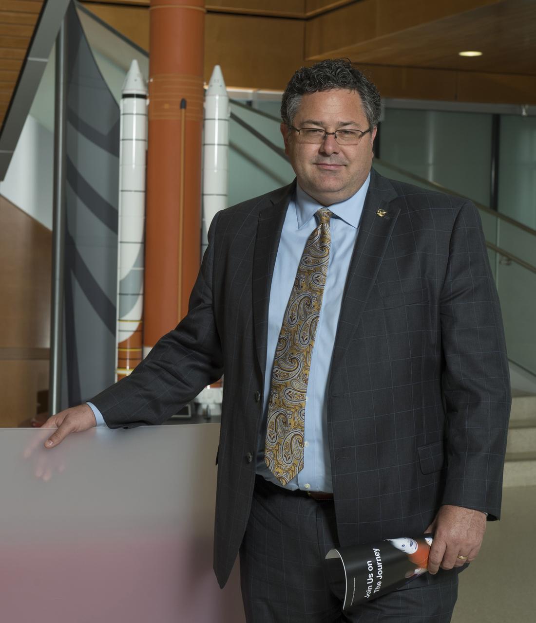 Portrait of Todd May in bldg. 4220 lobby for “This is Alabama” magazine