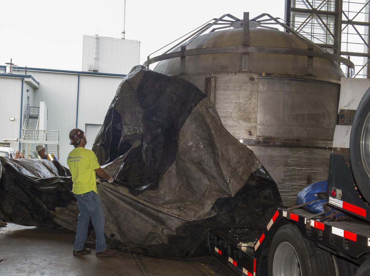 SHIIVER Tank Arrives at NASA’s Marshall Center for Spray-On Foam InsulationSHIIVER (Structural Heat Intercept Insulation Vibration Evaluation Rig) is a cryogenic test tank developed to evaluate heat intercept concepts. It arrived at Marshall Space Flight Center on August 10, 2017. The tank will receive heat sensors and spray-on foam insulation before making its way to Plum Brook station for further insulation and testing.