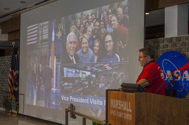 NASA image: MSFC Director Todd May and Deputy Director Jody Singer address M