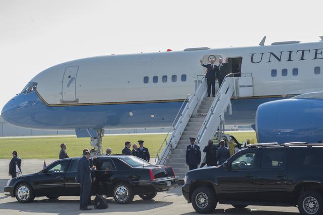 NASA image: Vice President Mike Pence and Congressman Robert Aderholt arrive at Redstone Airfield
