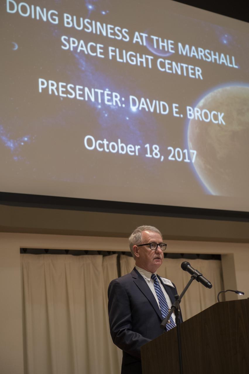 The Morgan County Economic Development Association and the City of Decatur, in Partnership with the NASA/Marshall Space Flight Center (MSFC), hosted a business forum on, How to Launch Your Business with NASA, Wednesday, October 18, 2017, at the Alabama Center for the Arts in downtown Decatur, AL.  The event was open to all businesses allowed them to connect with Senior NASA representatives and their prime contractors. The program guided businesses through the process of working with NASA as a supplier, subcontractor, and/or a service provider. The Marshall Space Flight Center’s projected procurement budget in FY 2018 is approximately $2.2 billion and numerous procurement opportunities are available for small business participation each fiscal year.  The program included Todd May, Director of Marshall Space Flight Center; Johnny Stephenson, Director of Marshall Space Flight Center’s Office of Strategic Analysis and Communication; David Brock, Small Business Specialist with Marshall Space Flight Center; and Lynn Garrison, Small Business Specialist Technical Advisor with Marshall Space Flight Center. Additionally, there was a prime contractor panel consisting of representatives from five NASA prime contractors.  The event included a dedicated networking session with those prime contractors.   The “Launch Your Business With NASA” event provides those in attendance the opportunity to network with key Marshall Space Flight Center procurement and technical personnel, and representatives of several major Marshall Space Flight Center prime contractors.Arts.. David Brock, head of Marshall's Small Business Office talks about doing business with Marshall.