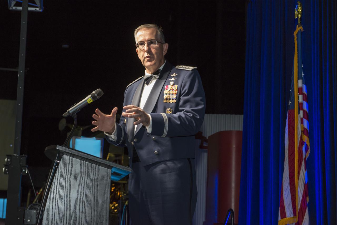 The annual Dr. Wernher Von Braun Memorial Dinner was held at the U.S. Space and Rocket Center's Davidson Center on October 26, 2017 with Keynote speaker General John Hyten, Commander of U.S. Strategic Command. Emcee was Mark Larson of Mark Larson Media Services, Inc. Dr. Wernher Von Braun Memorial Scholarships were presented to 8 college students by the National Space Club. Educator of the Year was awarded to Tammy Thorpe; Community Service award was presented to Huntsville, Al. Mayor Tommy Battle. The Communications Award was presented to retired astronaut Dr. Mike Massimino. The Distinguished Science Award was presented to Dr. Martin Weisskopf. The Astronautics Engineer Award was presented to Douglas R. Cooke. The Dr. Wernher Von Braun Space Flight Trophy was presented to Robert Lightfoot. 