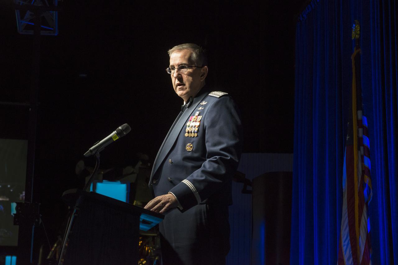 The annual Dr. Wernher Von Braun Memorial Dinner was held at the U.S. Space and Rocket Center's Davidson Center on October 26, 2017 with Keynote speaker General John Hyten, Commander of U.S. Strategic Command. Emcee was Mark Larson of Mark Larson Media Services, Inc. Dr. Wernher Von Braun Memorial Scholarships were presented to 8 college students by the National Space Club. Educator of the Year was awarded to Tammy Thorpe; Community Service award was presented to Huntsville, Al. Mayor Tommy Battle. The Communications Award was presented to retired astronaut Dr. Mike Massimino. The Distinguished Science Award was presented to Dr. Martin Weisskopf. The Astronautics Engineer Award was presented to Douglas R. Cooke. The Dr. Wernher Von Braun Space Flight Trophy was presented to Robert Lightfoot. 