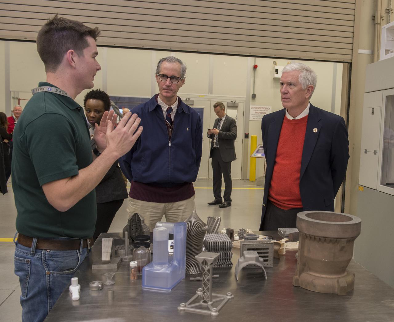 Congressman Mo Brooks visits MSFC to view Orion Stage Adapter flight hardware in bldg. 4708 and  Robotic Tape Laying and Additive Manufacturing Facility in bldg. 4707.