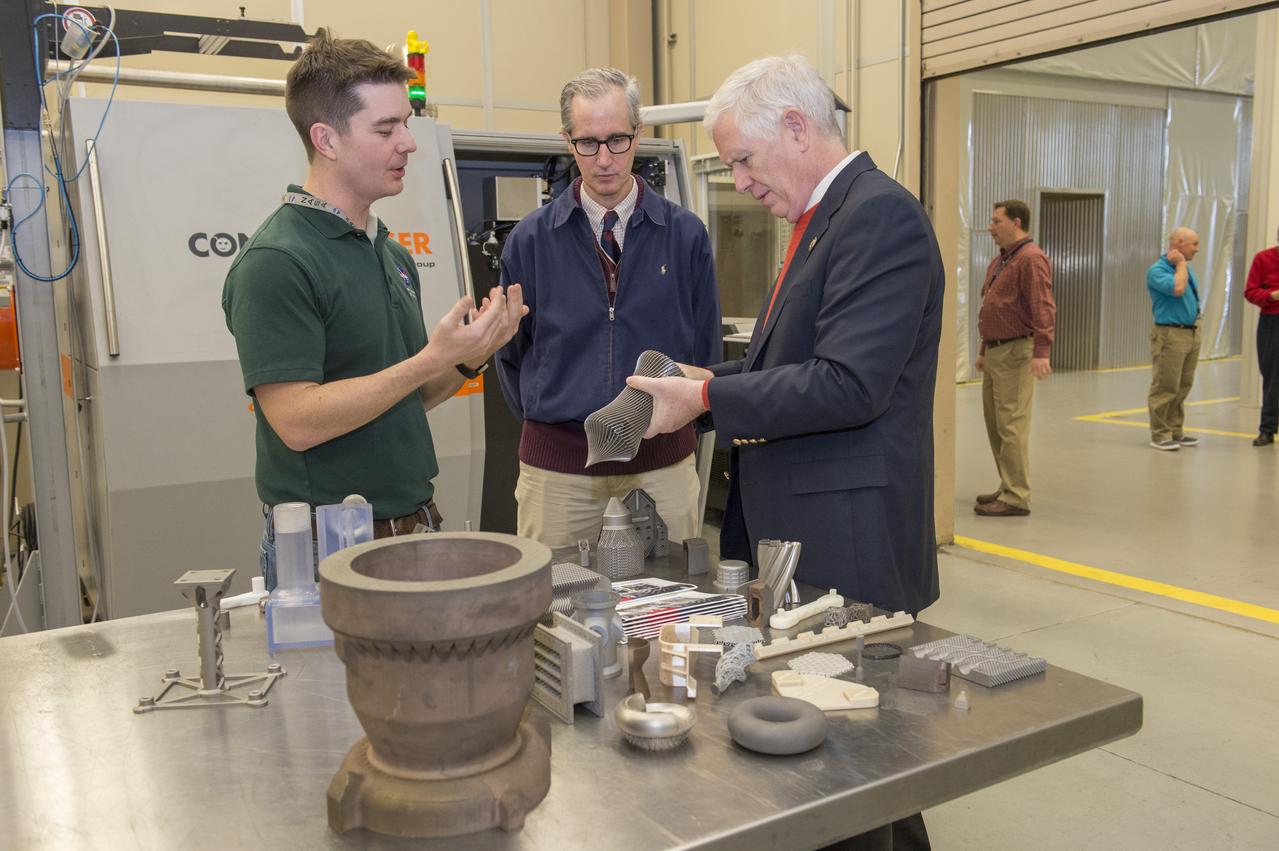 Congressman Mo Brooks visits MSFC to view Orion Stage Adapter flight hardware in bldg. 4708 and  Robotic Tape Laying and Additive Manufacturing Facility in bldg. 4707.