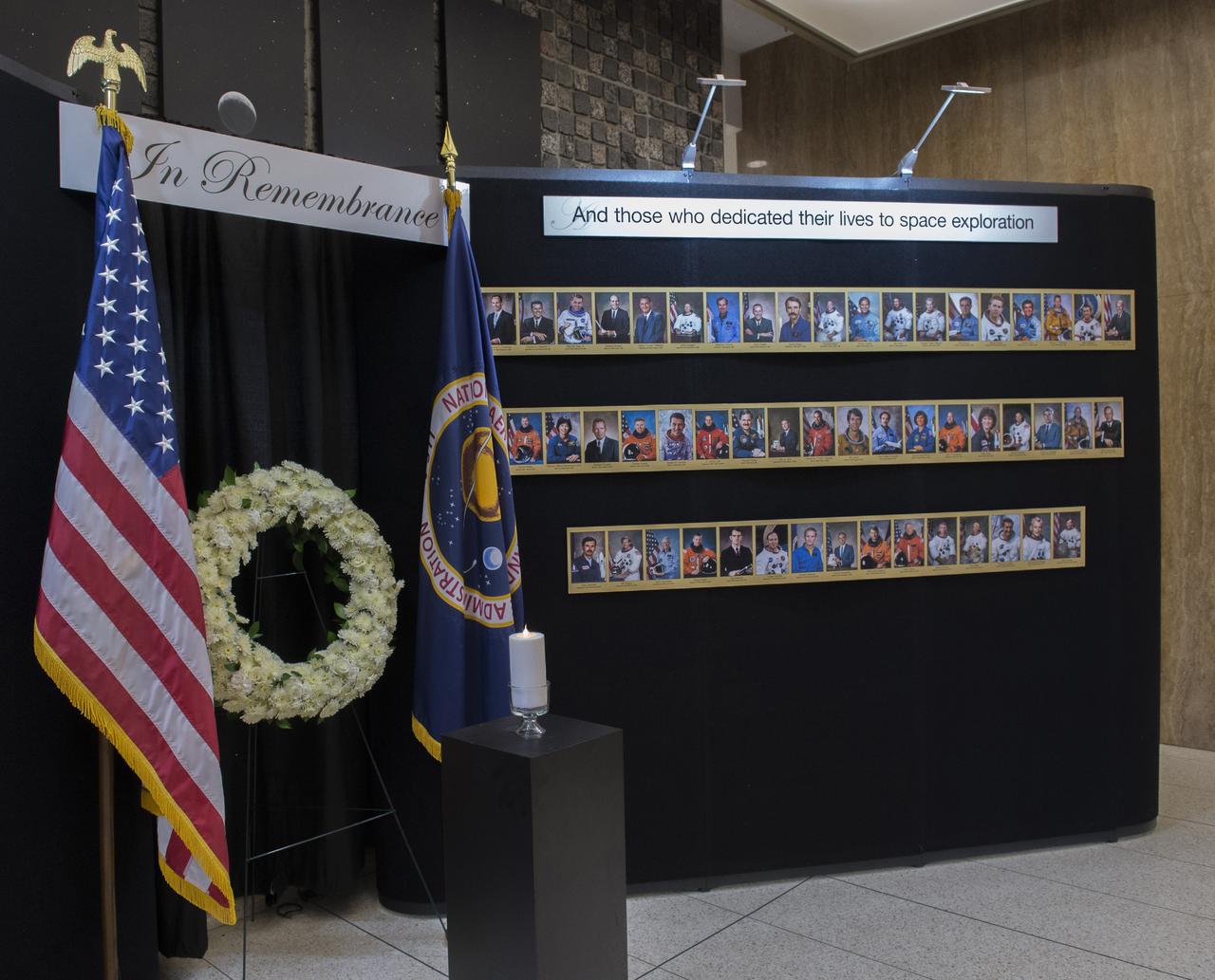 Marshall Space Flight Centerâ€™s graphic display for the annual â€œDay of Remembranceâ€ honoring those astronauts who have passed away.