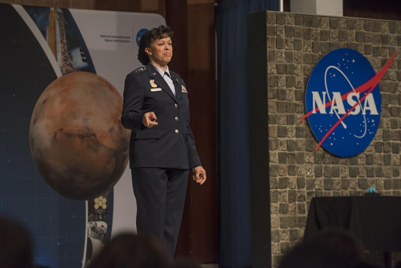 The Black History Month program was presented at Marshall Space Flight Center with guest speaker Lt. General Stayce Harris. General Harris is the Inspector General of the Air Force and she is the first African American female Lieutenant General in the American military. The topic of her presentation was "African Americans in Times of War". The presentation was  followed by an ethnic food sampling.