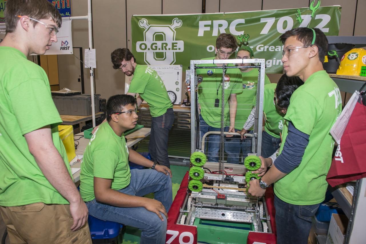 The First Robotics Rocket City Regional Competition was held at the Von Braun Civic Center in Huntsville, Alabama on March 16, 2018. High school robotics teams from throughout the U.S., as well as a team from Brazil, competed.