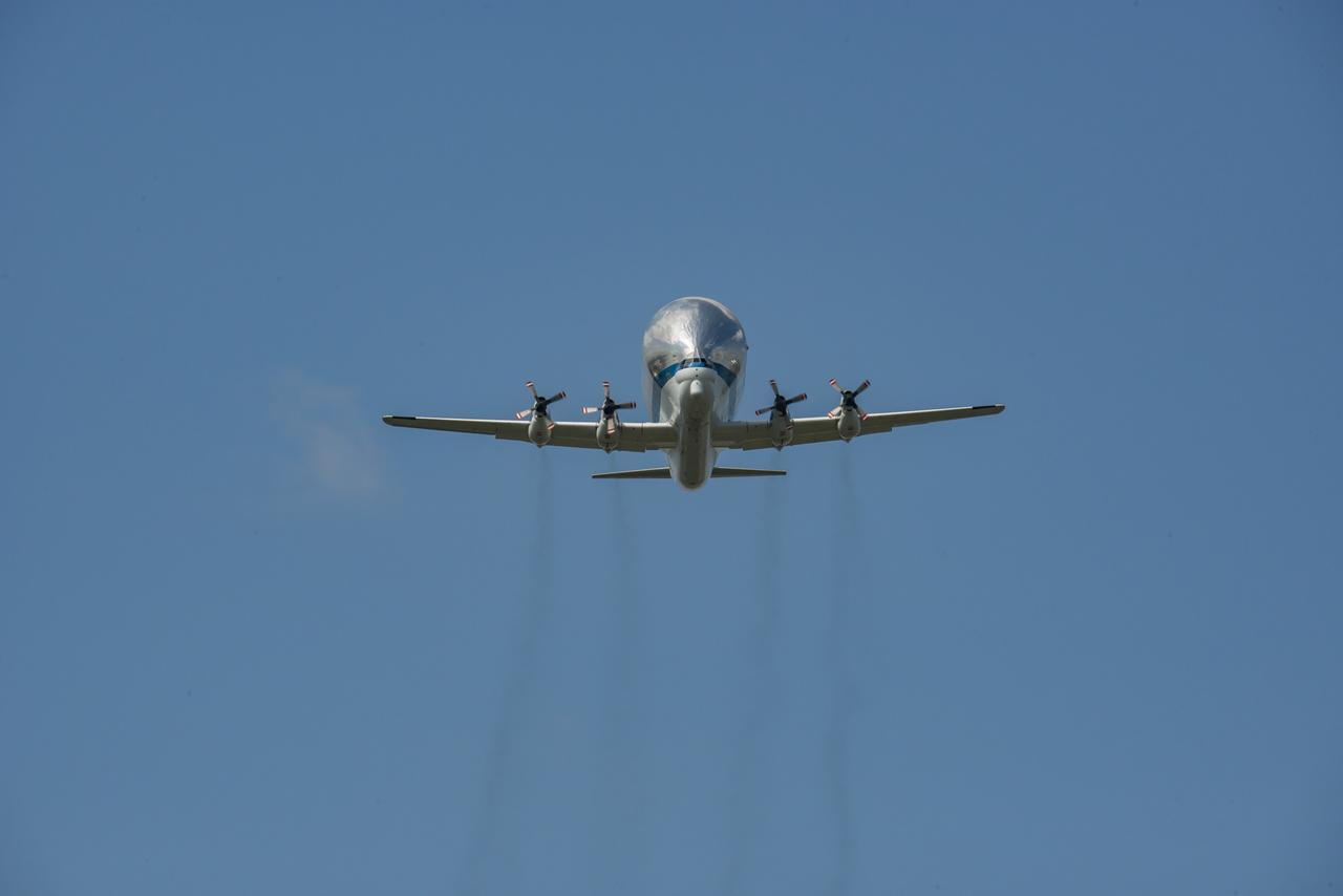 Caption: NASA's Super Guppy aircraft arrives to the U.S. Army’s Redstone Airfield in Huntsville, Alabama, April 2, to pick up flight hardware for NASA’s Space Launch System – its new, deep-space rocket that will enable astronauts to begin their journey to explore destinations far into the solar system. The Guppy will depart on Tuesday, April 3 to deliver the Orion stage adapter to NASA’s Kennedy Space Center in Florida for flight preparations. On Exploration Mission-1, the first integrated flight of the SLS and the Orion spacecraft, the adapter will connect Orion to the rocket and carry 13 CubeSats as secondary payloads. 