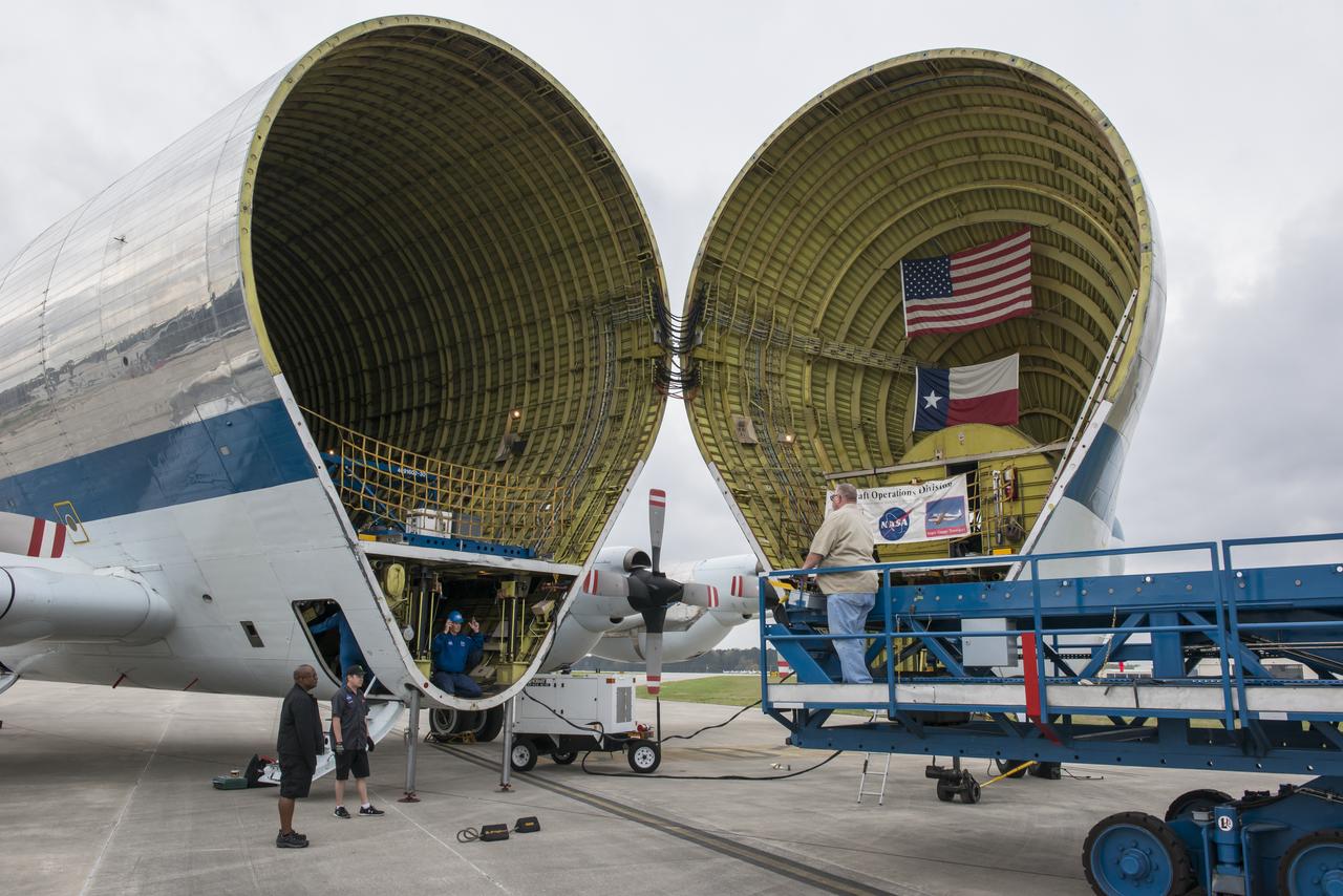  NASA's Super Guppy aircraft arrives to the U.S. Army’s Redstone Airfield in Huntsville, Alabama, April 2, to pick up flight hardware for NASA’s Space Launch System – its new, deep-space rocket that will enable astronauts to begin their journey to explore destinations far into the solar system. The Guppy will depart on Tuesday, April 3 to deliver the Orion stage adapter to NASA’s Kennedy Space Center in Florida for flight preparations. On Exploration Mission-1, the first integrated flight of the SLS and the Orion spacecraft, the adapter will connect Orion to the rocket and carry 13 CubeSats as secondary payloads.