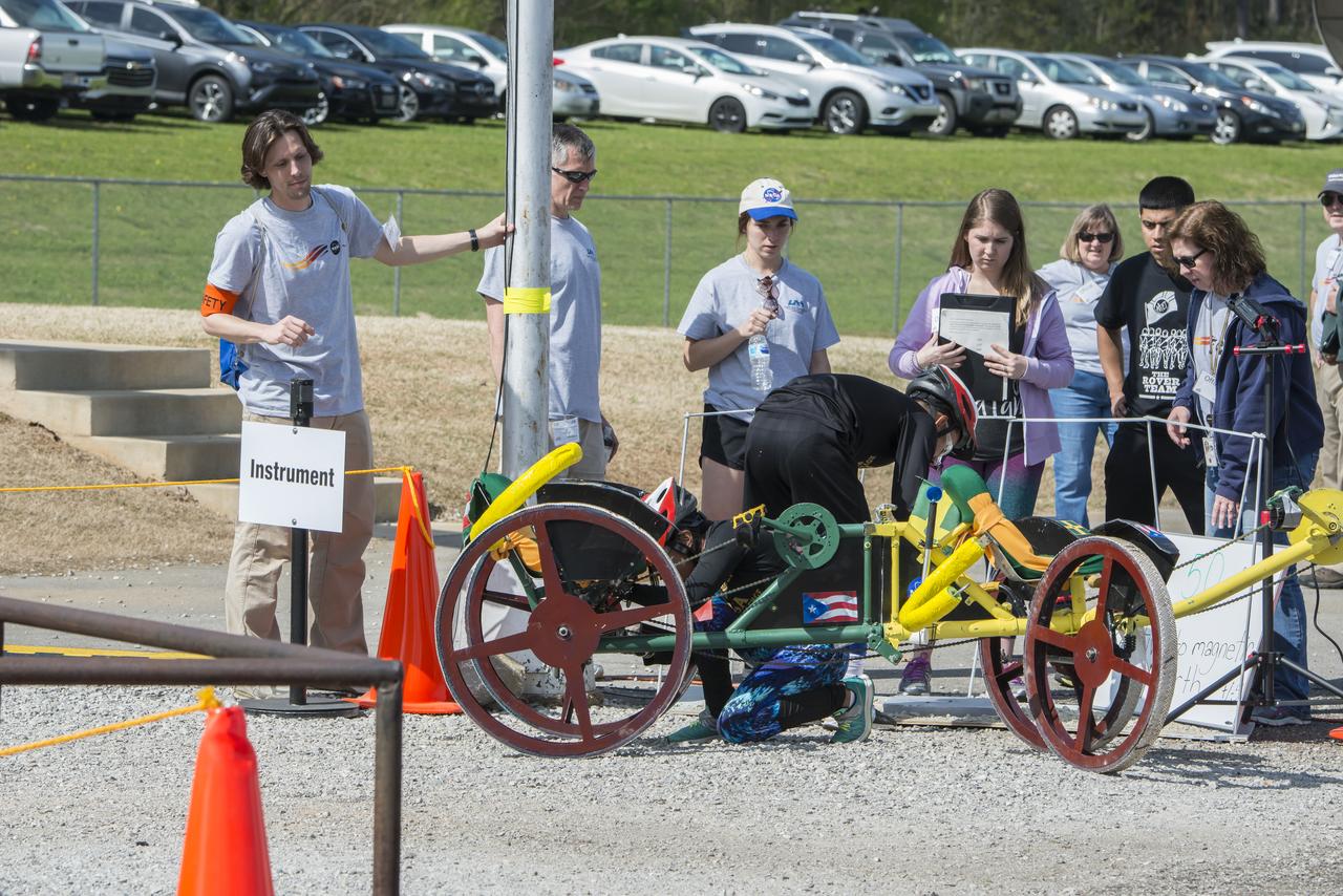 High school and university students competed in the 2018 Human Exploration Rover Challenge event at the U.S. Space and Rocket Center in Huntsville, Alabama. Students came from across the U.S. as well as several foreign countries such as Brazil, Germany, India, and Mexico. This event, which is normally a 2 day event, was shortened to 1 day in 2018 due to adverse weather conditions.