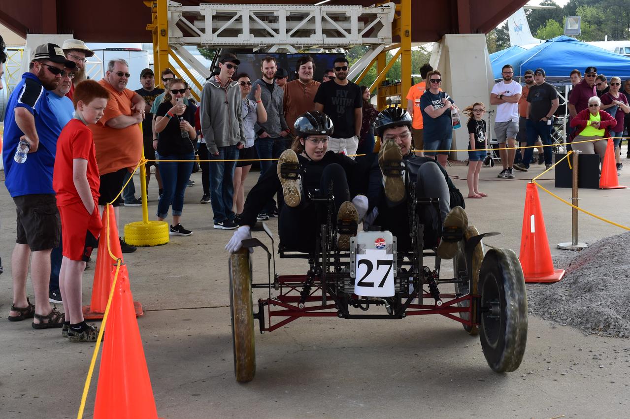 High school and university students competed in the 2018 Human Exploration Rover Challenge event at the U.S. Space and Rocket Center in Huntsville, Alabama. Students came from across the U.S. as well as several foreign countries such as Brazil, Germany, India, and Mexico. This event, which is normally a 2 day event, was shortened to 1 day in 2018 due to adverse weather conditions.