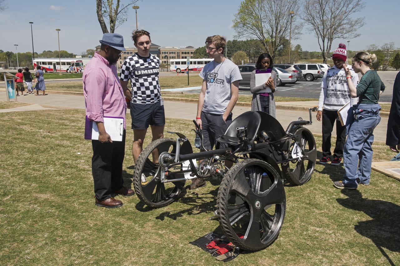 High school and university students competed in the 2018 Human Exploration Rover Challenge event at the U.S. Space and Rocket Center in Huntsville, Alabama. Students came from across the U.S. as well as several foreign countries such as Brazil, Germany, India, and Mexico. This event, which is normally a 2 day event, was shortened to 1 day in 2018 due to adverse weather conditions.