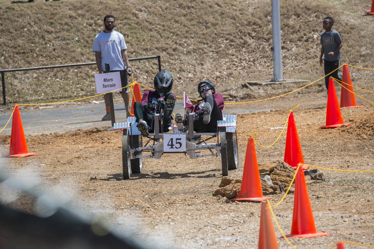 High school and university students competed in the 2018 Human Exploration Rover Challenge event at the U.S. Space and Rocket Center in Huntsville, Alabama. Students came from across the U.S. as well as several foreign countries such as Brazil, Germany, India, and Mexico. This event, which is normally a 2 day event, was shortened to 1 day in 2018 due to adverse weather conditions.