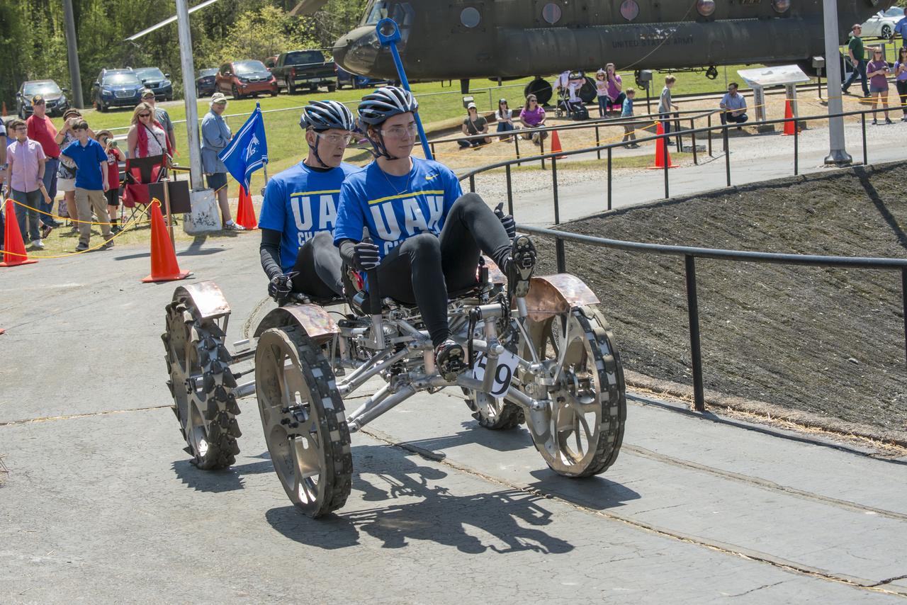 High school and university students competed in the 2018 Human Exploration Rover Challenge event at the U.S. Space and Rocket Center in Huntsville, Alabama. Students came from across the U.S. as well as several foreign countries such as Brazil, Germany, India, and Mexico. This event, which is normally a 2 day event, was shortened to 1 day in 2018 due to adverse weather conditions.