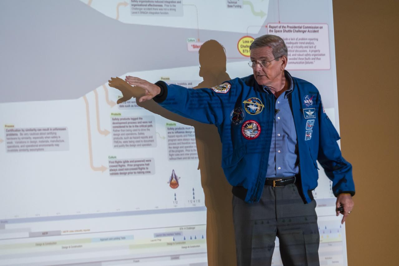 The 2018 Marshall Space Flight Center Safety Day event was held in buildings 4200, 4315, and 4316. MSFC employees enjoyed safety related panel discussions, vendor exhibits, fire safety demonstrations, and fitness classes in the fitness building. Former NASA astronaut Bill McArthur discusses safety in the workplace during his address to Marshall team members Oct. 31. McArthur was the keynote speaker at Marshall's 2018 Safety Day.