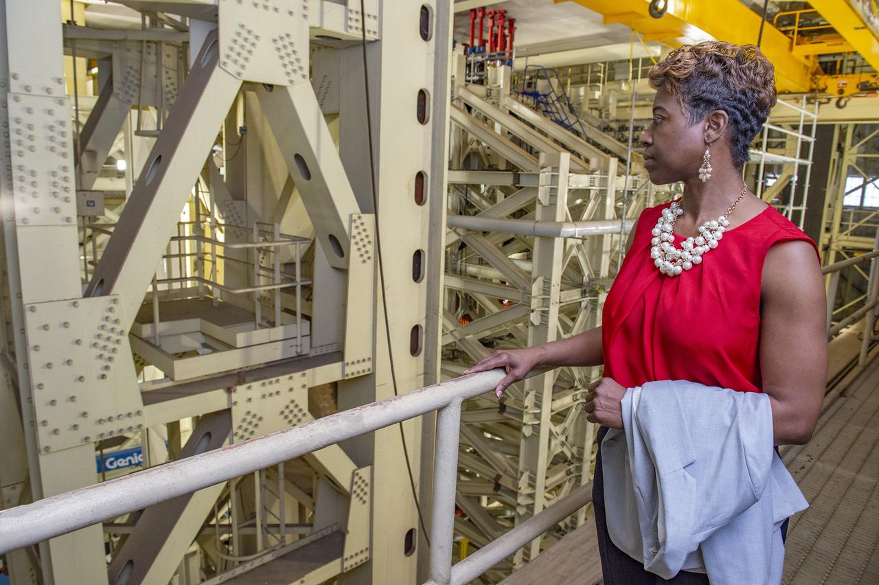  Dr. Ruth Jones, conducts safety walkthrough of structures and scaffolds in Building 4619.  