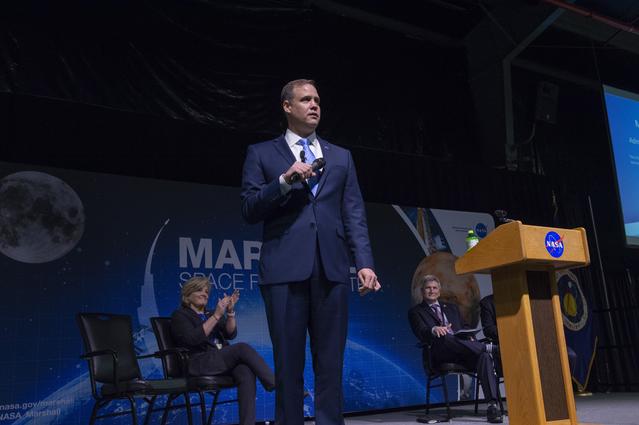 NASA image: NASA Administrator Jim Bridenstine , March 26 all-hands event.