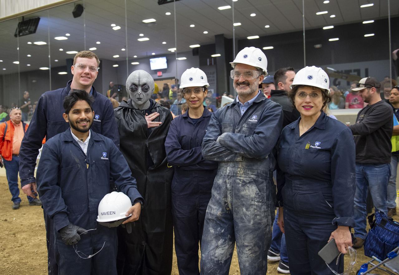 AI. SpaceFactory of New York and Pennsylvania State University of College Park print subscale habitat structures at NASA's 3D-Printed Habitat Challenge, held at the Caterpillar Edwards Demonstration & Learning Center in Edwards, Illinois, May 1-4, 2019. The habitat print is the final level of the multi-phase competition, which began in in 2015. The challenge is managed by NASA's Centennial Challenges program, and partner Bradley University of Peoria, Illinois.  Penn State's printed habitat. 