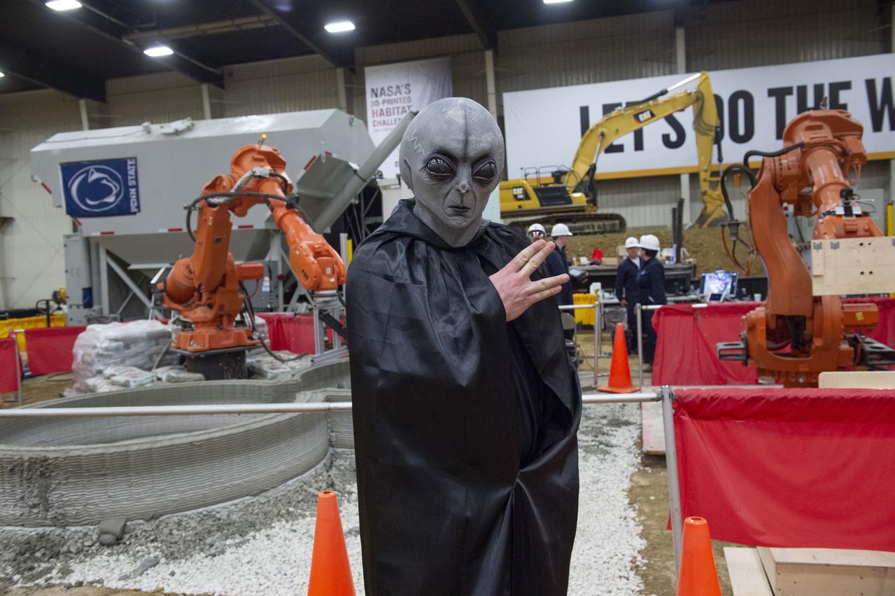 Team Penn State prepares their 3D-printer to begin printing a subscale habitat structure at NASA's 3D-Printed Habitat Challenge, held at the Caterpillar Edwards Demonstration & Learning Center in Edwards, Illinois, May 1-4, 2019. The habitat print is the final level of the multi-phase competition, which began in in 2015. The 3D-Printed Habitat Challenge is a competition to create sustainable shelters suitable for the Moon, Mars or beyond using resources available on-site in these locations. The challenge is managed by NASA's Centennial Challenges program, and partner Bradley University of Peoria, Illinois. 
