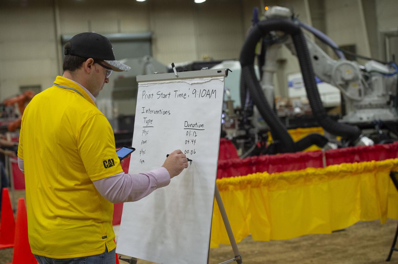 Team Penn State prepares their 3D-printer to begin printing a subscale habitat structure at NASA's 3D-Printed Habitat Challenge, held at the Caterpillar Edwards Demonstration & Learning Center in Edwards, Illinois, May 1-4, 2019. The habitat print is the final level of the multi-phase competition, which began in in 2015. The 3D-Printed Habitat Challenge is a competition to create sustainable shelters suitable for the Moon, Mars or beyond using resources available on-site in these locations. The challenge is managed by NASA's Centennial Challenges program, and partner Bradley University of Peoria, Illinois.