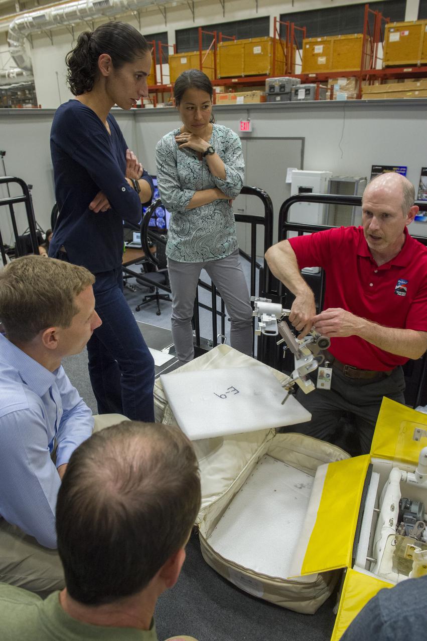 Boeing trainers conduct simulations inside the Boeing Exploration Habitat Demonstrator with astronauts to evaluate the internal layout and ergonomics, to support efficient work-life balance aboard a deep space ship.