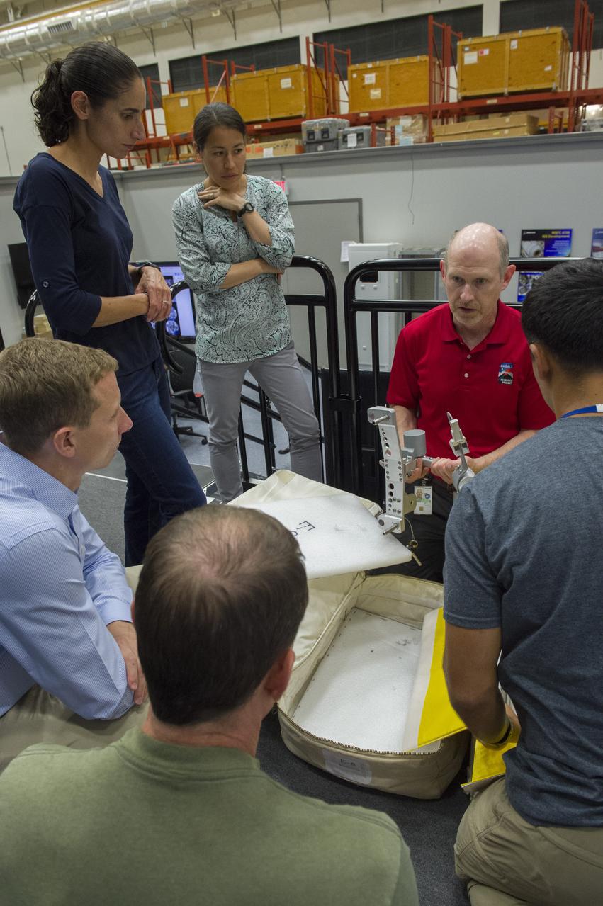 Boeing trainers conduct simulations inside the Boeing Exploration Habitat Demonstrator with astronauts to evaluate the internal layout and ergonomics, to support efficient work-life balance aboard a deep space ship.