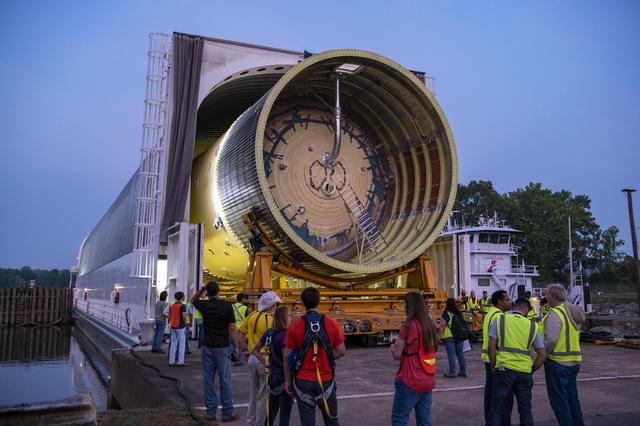 NASA image: LOX Tank Move From Barge Dock to Test Stand