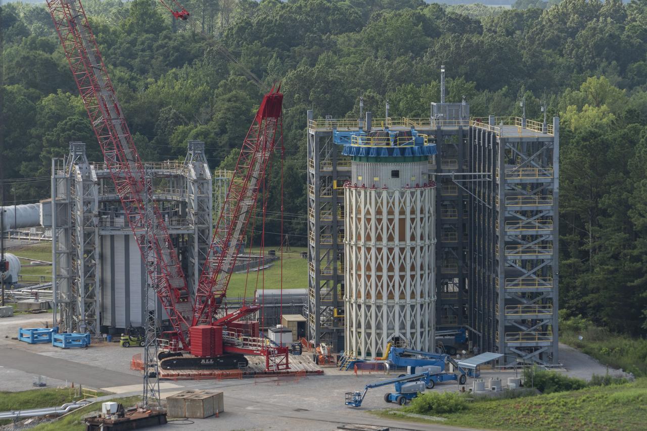 Aerial photograph of MSFC test stand 4697 with the Liquid Oxygen (LOX) test article in the stand