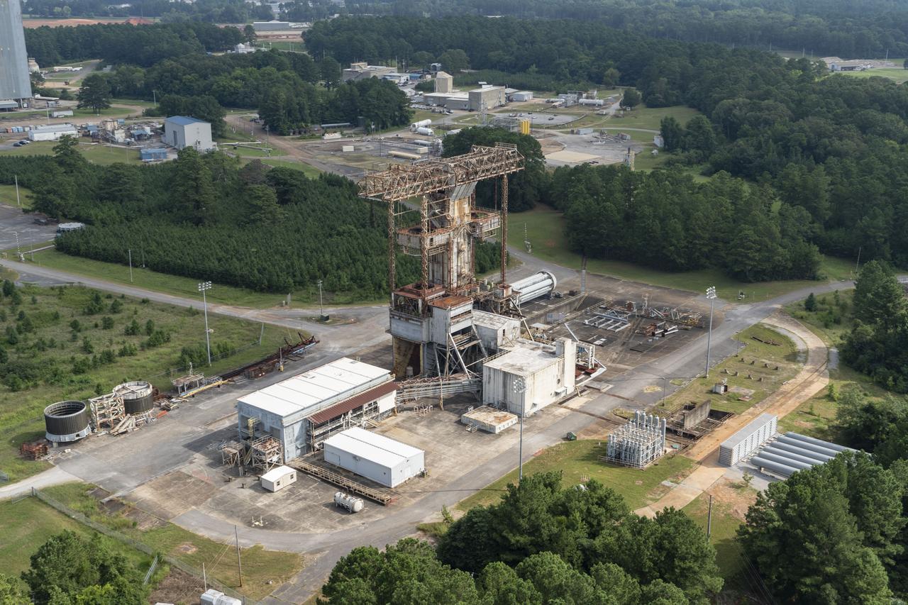 Aerial photograph of the MSFC West Test area with the T-Stand in the foreground
