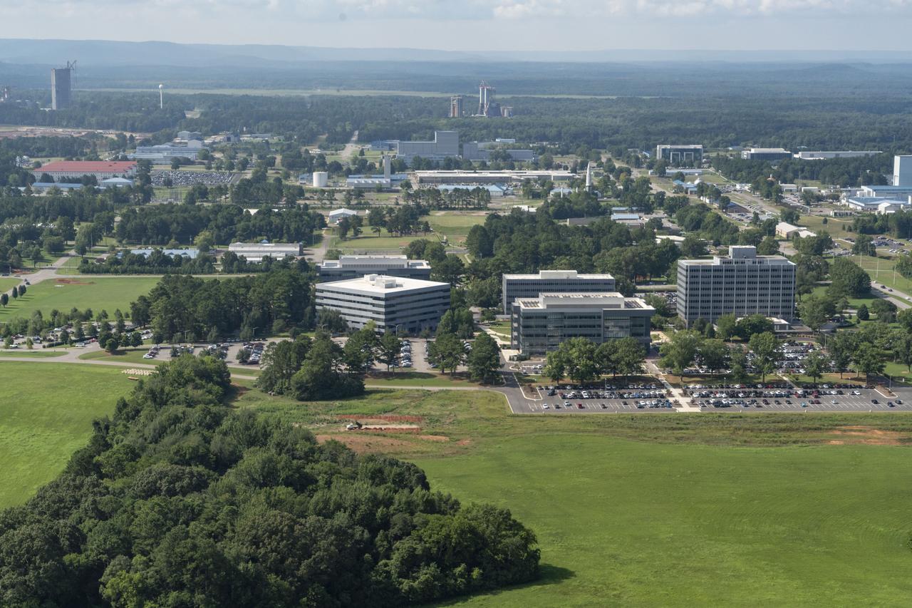 Aerial photograph of MSFC with the 4200 complex in the foreground
